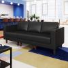 Flash Furniture Hercules Artemis Commercial Modular Left Arm Chair for Reception Areas with Solid Wood Legs, 2 Outlets, 1 USB, and 1 USB-C Ports, Cognac LeatherSoft(Black)