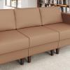 Flash Furniture Hercules Artemis Commercial Modular Middle Chair for Reception and Lobby Areas with Solid Wood Legs, Black LeatherSoft(Cognac)