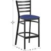 Flash Furniture Hercules Series Ladder Back Metal Restaurant Barstool, Modern Upholstered Armless Bar Height Chair for Restaurants and Kitchens, Black(Blue Vinyl Seat/Black Metal Frame)