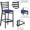 Flash Furniture Hercules Series Ladder Back Metal Restaurant Barstool, Modern Upholstered Armless Bar Height Chair for Restaurants and Kitchens, Black(Blue Vinyl Seat/Black Metal Frame)