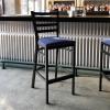 Flash Furniture Hercules Series Ladder Back Metal Restaurant Barstool, Modern Upholstered Armless Bar Height Chair for Restaurants and Kitchens, Black(Blue Vinyl Seat/Black Metal Frame)