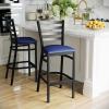 Flash Furniture Hercules Series Ladder Back Metal Restaurant Barstool, Modern Upholstered Armless Bar Height Chair for Restaurants and Kitchens, Black(Blue Vinyl Seat/Black Metal Frame)