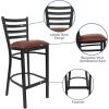 Flash Furniture Hercules Series Ladder Back Metal Restaurant Barstool, Modern Upholstered Armless Bar Height Chair for Restaurants and Kitchens, Black(Burgundy Vinyl Seat/Black Metal Frame)