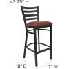 Flash Furniture Hercules Series Ladder Back Metal Restaurant Barstool, Modern Upholstered Armless Bar Height Chair for Restaurants and Kitchens, Black(Burgundy Vinyl Seat/Black Metal Frame)