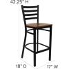 Flash Furniture Hercules Series Ladder Back Metal Restaurant Barstool, Modern Upholstered Armless Bar Height Chair for Restaurants and Kitchens, Black(Cherry Wood Seat/Black Metal Frame)