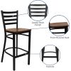 Flash Furniture Hercules Series Ladder Back Metal Restaurant Barstool, Modern Upholstered Armless Bar Height Chair for Restaurants and Kitchens, Black(Cherry Wood Seat/Black Metal Frame)