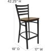 Flash Furniture Hercules Series Ladder Back Metal Restaurant Barstool, Modern Upholstered Armless Bar Height Chair for Restaurants and Kitchens, Black(Mahogany Wood Seat/Black Metal Frame)