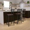 Flash Furniture Hercules Series Ladder Back Metal Restaurant Barstool, Modern Upholstered Armless Bar Height Chair for Restaurants and Kitchens, Black(Mahogany Wood Seat/Black Metal Frame)