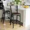Flash Furniture Hercules Series Ladder Back Metal Restaurant Barstool, Modern Upholstered Armless Bar Height Chair for Restaurants and Kitchens, Black(Mahogany Wood Seat/Black Metal Frame)
