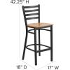 Flash Furniture Hercules Series Ladder Back Metal Restaurant Barstool, Modern Upholstered Armless Bar Height Chair for Restaurants and Kitchens, Black(Natural Wood Seat/Black Metal Frame)