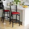Flash Furniture Hercules Series Ladder Back Metal Restaurant Barstool, Modern Upholstered Armless Bar Height Chair for Restaurants and Kitchens, Black(Red Vinyl Seat/Black Metal Frame)