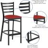 Flash Furniture Hercules Series Ladder Back Metal Restaurant Barstool, Modern Upholstered Armless Bar Height Chair for Restaurants and Kitchens, Black(Red Vinyl Seat/Black Metal Frame)