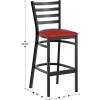 Flash Furniture Hercules Series Ladder Back Metal Restaurant Barstool, Modern Upholstered Armless Bar Height Chair for Restaurants and Kitchens, Black(Red Vinyl Seat/Black Metal Frame)