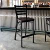 Flash Furniture Hercules Series Ladder Back Metal Restaurant Barstool, Modern Upholstered Armless Bar Height Chair for Restaurants and Kitchens, Black(Walnut Wood Seat/Black Metal Frame)