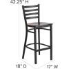 Flash Furniture Hercules Series Ladder Back Metal Restaurant Barstool, Modern Upholstered Armless Bar Height Chair for Restaurants and Kitchens, Black(Walnut Wood Seat/Black Metal Frame)