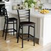 Flash Furniture Hercules Series Ladder Back Metal Restaurant Barstool, Modern Upholstered Armless Bar Height Chair for Restaurants and Kitchens, Black(Walnut Wood Seat/Black Metal Frame)