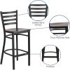 Flash Furniture Hercules Series Ladder Back Metal Restaurant Barstool, Modern Upholstered Armless Bar Height Chair for Restaurants and Kitchens, Black(Walnut Wood Seat/Black Metal Frame)