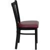 Flash Furniture Hercules Series Vertical Back Metal Restaurant Chairs, Upholstered Armless Dining Chairs for Restaurants/Kitchens, Set of 2, Black(Burgundy Vinyl Seat)
