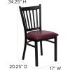 Flash Furniture Hercules Series Vertical Back Metal Restaurant Chairs, Upholstered Armless Dining Chairs for Restaurants/Kitchens, Set of 2, Black(Burgundy Vinyl Seat)