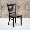Flash Furniture Hercules Series Vertical Back Metal Restaurant Chairs, Upholstered Armless Dining Chairs for Restaurants/Kitchens, Set of 2, Black(Cherry Wood Seat)