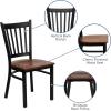 Flash Furniture Hercules Series Vertical Back Metal Restaurant Chairs, Upholstered Armless Dining Chairs for Restaurants/Kitchens, Set of 2, Black(Cherry Wood Seat)