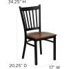 Flash Furniture Hercules Series Vertical Back Metal Restaurant Chairs, Upholstered Armless Dining Chairs for Restaurants/Kitchens, Set of 2, Black(Cherry Wood Seat)
