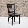 Flash Furniture Hercules Series Vertical Back Metal Restaurant Chairs, Upholstered Armless Dining Chairs for Restaurants/Kitchens, Set of 2, Black(Mahogany Wood Seat)