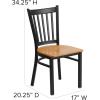 Flash Furniture Hercules Series Vertical Back Metal Restaurant Chairs, Upholstered Armless Dining Chairs for Restaurants/Kitchens, Set of 2, Black(Natural Wood Seat)