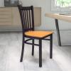 Flash Furniture Hercules Series Vertical Back Metal Restaurant Chairs, Upholstered Armless Dining Chairs for Restaurants/Kitchens, Set of 2, Black(Natural Wood Seat)
