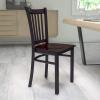 Flash Furniture Hercules Series Vertical Back Metal Restaurant Chairs, Upholstered Armless Dining Chairs for Restaurants/Kitchens, Set of 2, Black(Walnut Wood Seat)