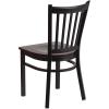 Flash Furniture Hercules Series Vertical Back Metal Restaurant Chairs, Upholstered Armless Dining Chairs for Restaurants/Kitchens, Set of 2, Black(Walnut Wood Seat)