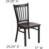 Flash Furniture Hercules Series Vertical Back Metal Restaurant Chairs, Upholstered Armless Dining Chairs for Restaurants/Kitchens, Set of 2, Black(Walnut Wood Seat)