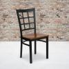 Flash Furniture Hercules Series Window Back Metal Restaurant Chair, Modern Upholstered Armless Dining Chair for Restaurants and Kitchens, Black(Cherry Wood Seat/Black Metal Frame)