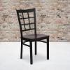 Flash Furniture Hercules Series Window Back Metal Restaurant Chair, Modern Upholstered Armless Dining Chair for Restaurants and Kitchens, Black(Mahogany Wood Seat/Black Metal Frame)