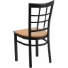 Flash Furniture Hercules Series Window Back Metal Restaurant Chair, Modern Upholstered Armless Dining Chair for Restaurants and Kitchens, Black(Natural Wood Seat/Black Metal Frame)