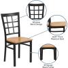 Flash Furniture Hercules Series Window Back Metal Restaurant Chair, Modern Upholstered Armless Dining Chair for Restaurants and Kitchens, Black(Natural Wood Seat/Black Metal Frame)