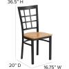 Flash Furniture Hercules Series Window Back Metal Restaurant Chair, Modern Upholstered Armless Dining Chair for Restaurants and Kitchens, Black(Natural Wood Seat/Black Metal Frame)