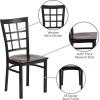 Flash Furniture Hercules Series Window Back Metal Restaurant Chair, Modern Upholstered Armless Dining Chair for Restaurants and Kitchens, Black(Walnut Wood Seat/Black Metal Frame)