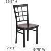 Flash Furniture Hercules Series Window Back Metal Restaurant Chair, Modern Upholstered Armless Dining Chair for Restaurants and Kitchens, Black(Walnut Wood Seat/Black Metal Frame)