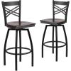 Flash Furniture Hercules Series “X” Back Metal Restaurant Barstool, Modern Upholstered Armless Bar Height Chair for Restaurants and Kitchens, Black(Walnut Wood Seat/Black Metal Frame)
