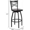 Flash Furniture Hercules Series “X” Back Metal Restaurant Barstool, Modern Upholstered Armless Bar Height Chair for Restaurants and Kitchens, Black(Walnut Wood Seat/Black Metal Frame)