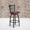 Flash Furniture Hercules Series “X” Back Metal Restaurant Barstool, Modern Upholstered Armless Bar Height Chair for Restaurants and Kitchens, Black(Burgundy Vinyl Seat/Black Metal Frame)