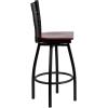 Flash Furniture Hercules Series “X” Back Metal Restaurant Barstool, Modern Upholstered Armless Bar Height Chair for Restaurants and Kitchens, Black(Mahogany Wood Seat/Black Metal Frame)