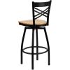 Flash Furniture Hercules Series “X” Back Metal Restaurant Barstool, Modern Upholstered Armless Bar Height Chair for Restaurants and Kitchens, Black(Natural Wood Seat/Black Metal Frame)