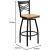 Flash Furniture Hercules Series “X” Back Metal Restaurant Barstool, Modern Upholstered Armless Bar Height Chair for Restaurants and Kitchens, Black(Natural Wood Seat/Black Metal Frame)