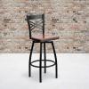 Flash Furniture Hercules Series “X” Back Metal Restaurant Barstool, Modern Upholstered Armless Bar Height Chair for Restaurants and Kitchens, Black(Cherry Wood Seat/Black Metal Frame)