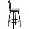 Flash Furniture Hercules Series “X” Back Metal Restaurant Barstool, Modern Upholstered Armless Bar Height Chair for Restaurants and Kitchens, Black(Natural Wood Seat/Black Metal Frame)
