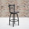 Flash Furniture Hercules Series “X” Back Metal Restaurant Barstool, Modern Upholstered Armless Bar Height Chair for Restaurants and Kitchens, Black(Walnut Wood Seat/Black Metal Frame)