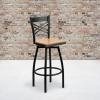 Flash Furniture Hercules Series “X” Back Metal Restaurant Barstool, Modern Upholstered Armless Bar Height Chair for Restaurants and Kitchens, Black(Natural Wood Seat/Black Metal Frame)