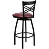 Flash Furniture Hercules Series “X” Back Metal Restaurant Barstool, Modern Upholstered Armless Bar Height Chair for Restaurants and Kitchens, Black(Burgundy Vinyl Seat/Black Metal Frame)